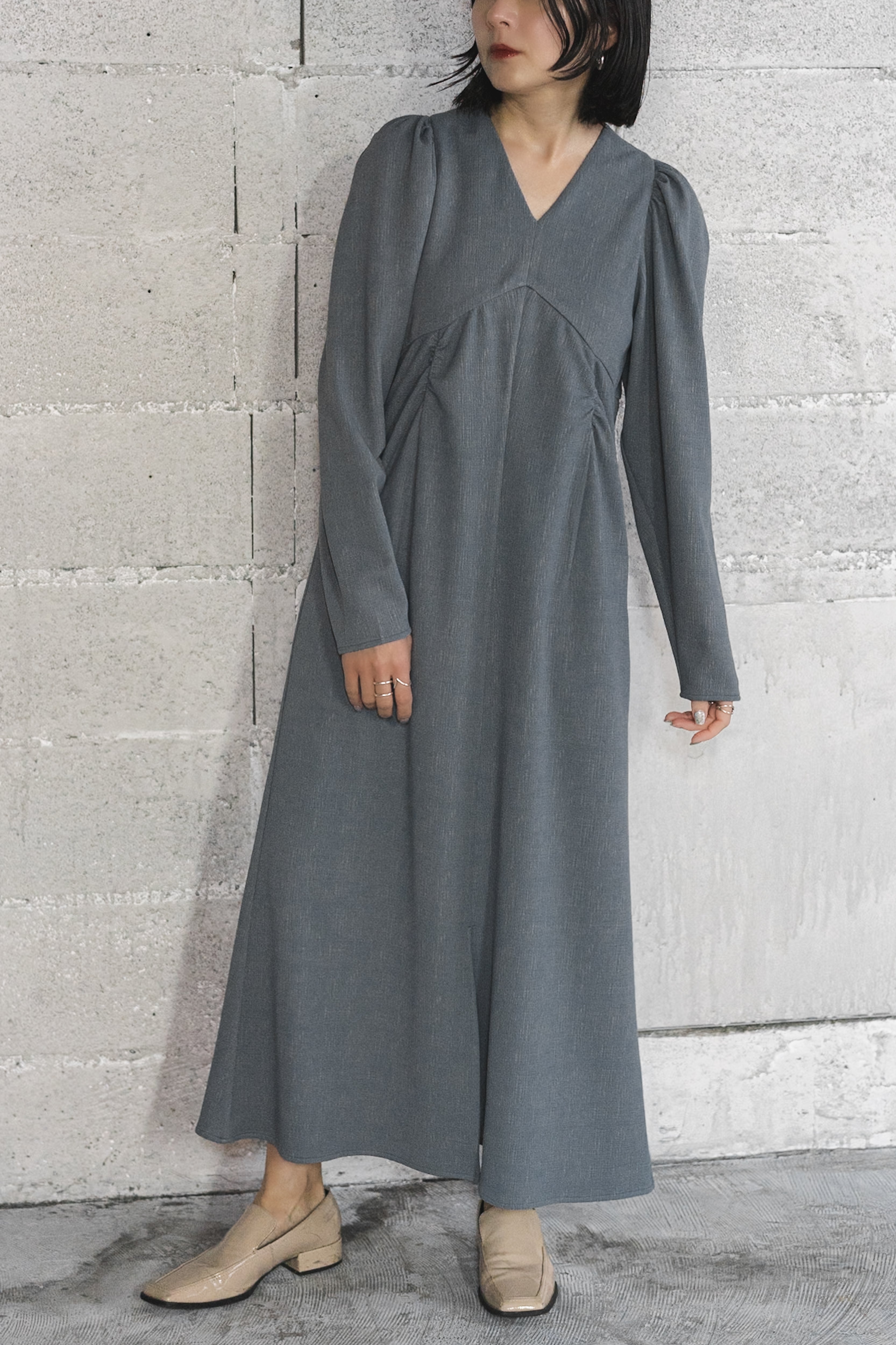 GATHERED DESIGN JACQUARD DRESS – ANOGH