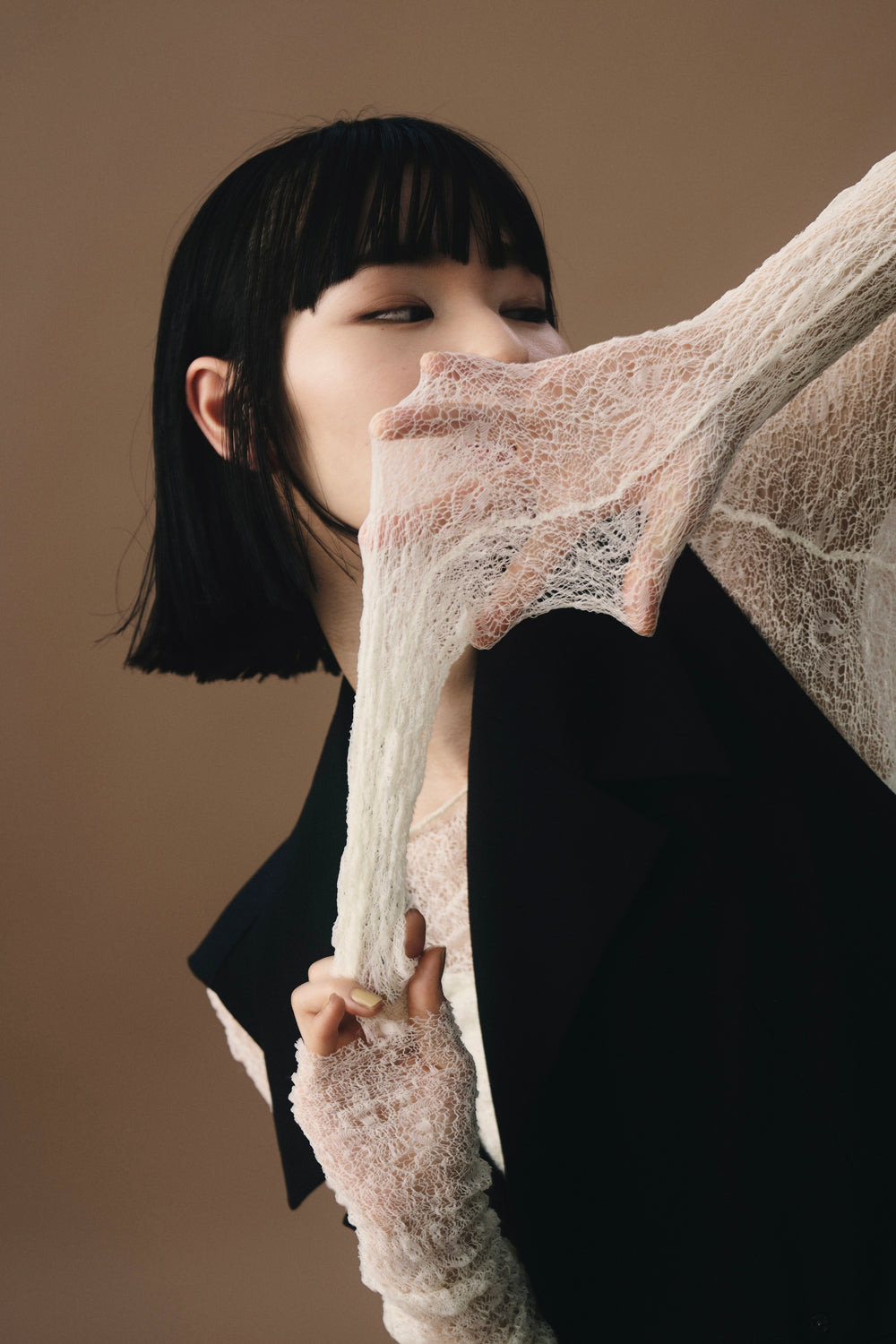 SHEER STRETCH LACE TOPS　シアー ストレッチ レース トップス