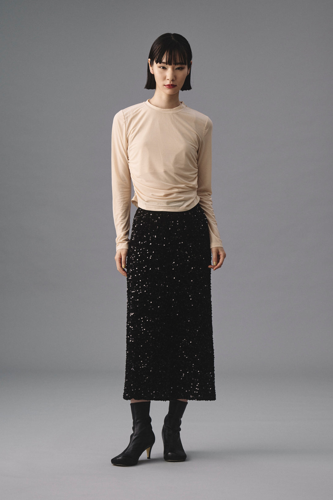 ~10/31 販売終了  SPANGLE x VELOUR STRETCH SKIRT スパンコールxベロアストレッチスカート