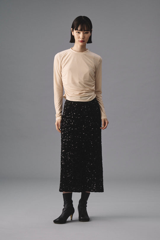 ~10/31 販売終了  SPANGLE x VELOUR STRETCH SKIRT スパンコールxベロアストレッチスカート