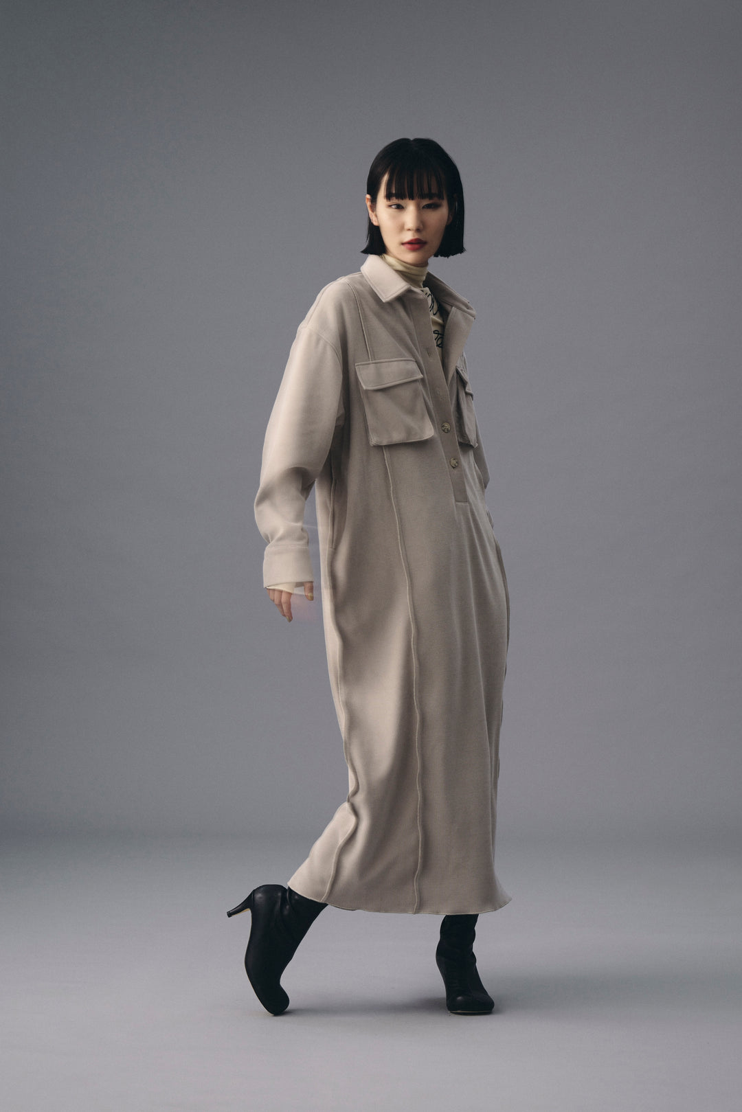 ~10/31 販売終了 CUT RIB SHIRT DRESS  カットリブカットドレス