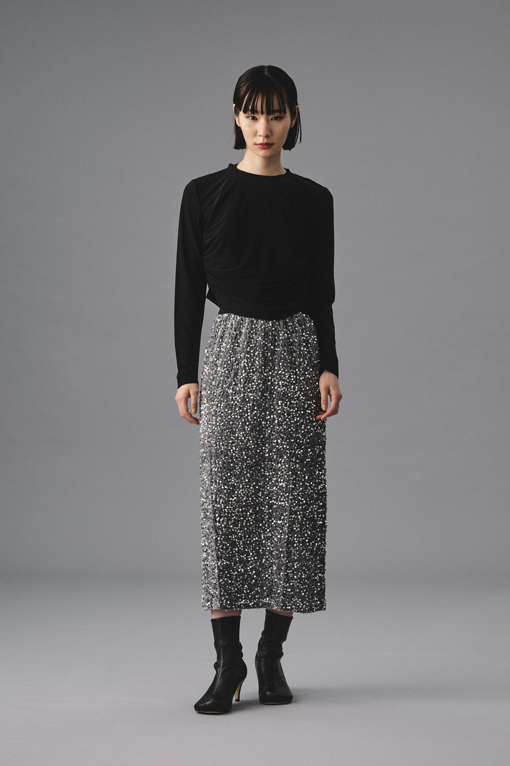 SPANGLE x VELOUR STRETCH SKIRT スパンコールxベロアストレッチスカート