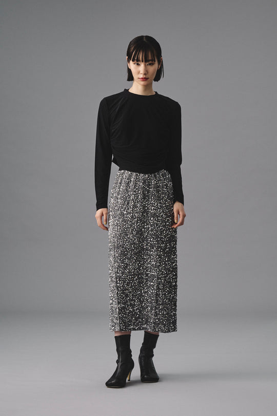 ~10/31 販売終了  SPANGLE x VELOUR STRETCH SKIRT スパンコールxベロアストレッチスカート