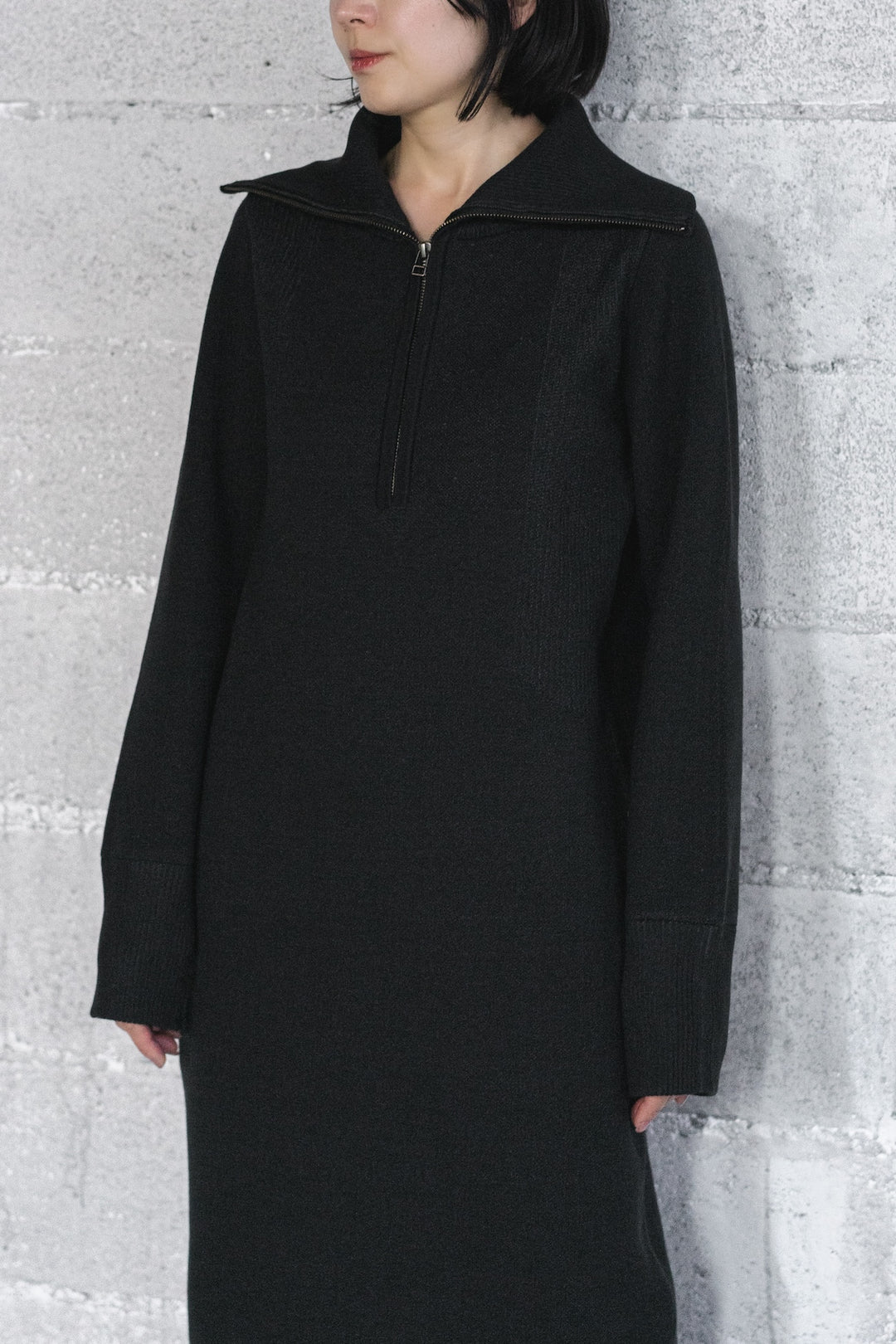 BIG COLLAR HALF ZIP KNIT DRESS