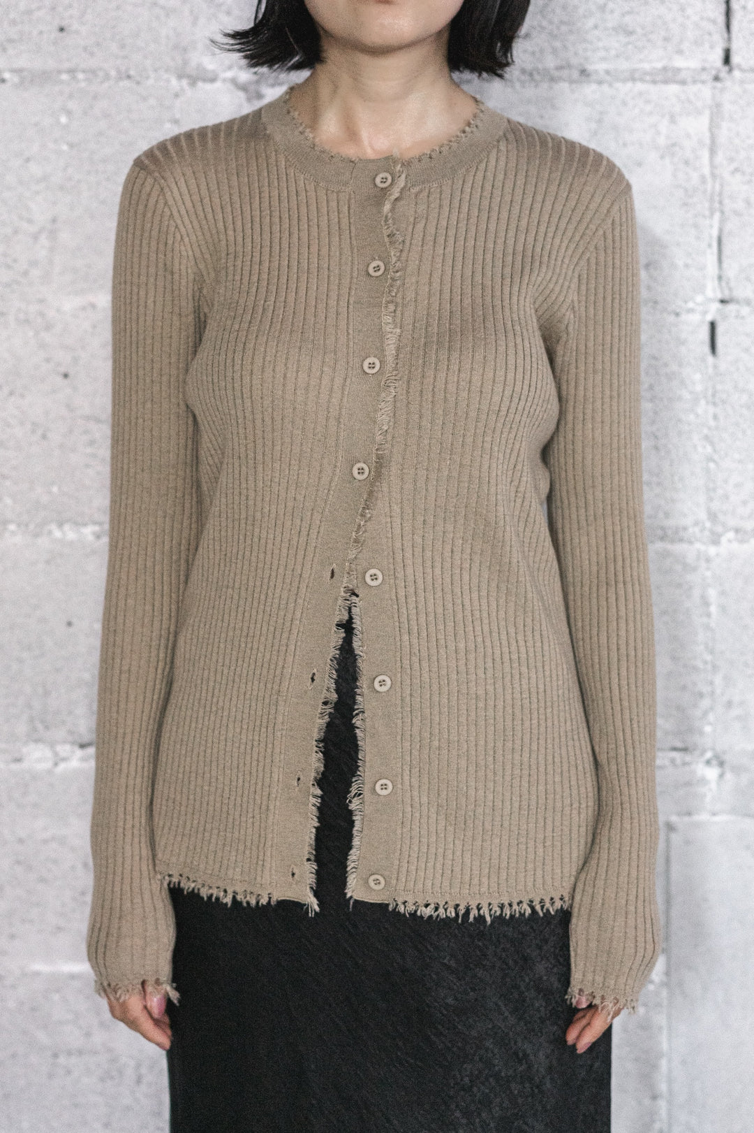 DAMAGED KNIT CREW CARDIGAN