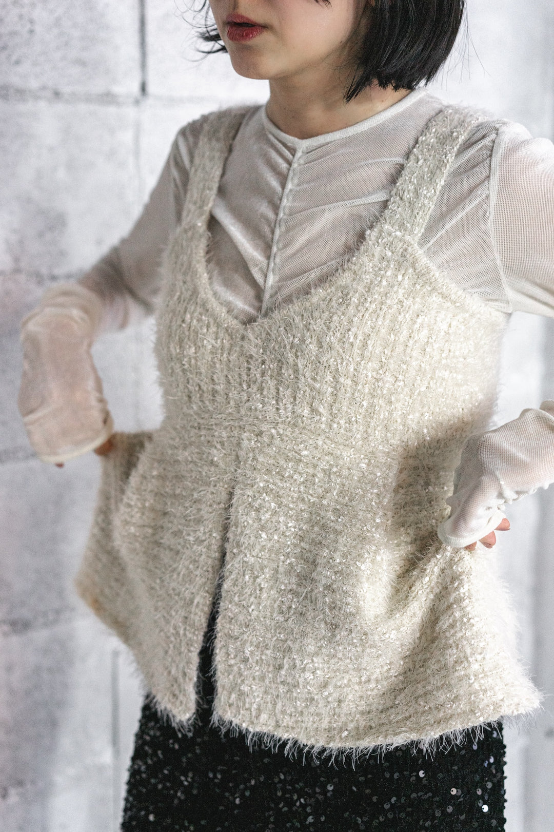 MIX SHAGGY KNIT BUSTIER