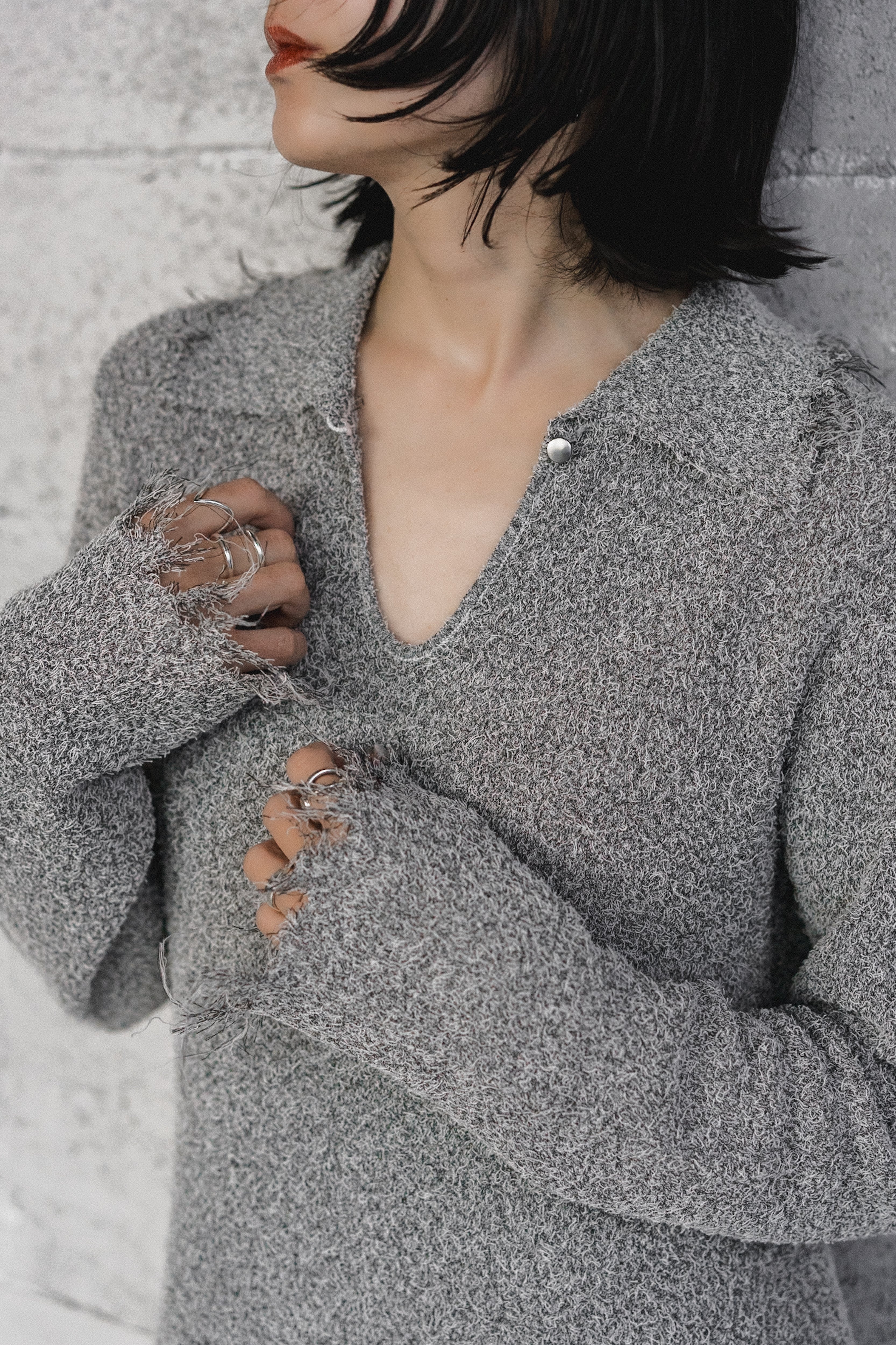 ok.soon damage design knit グレー ウールニット